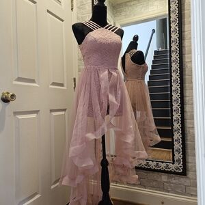 Speechless Pink High Low Short Lace Dress With Maxi Overlay Skirt